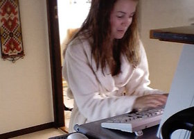 My new girlfriend is posing in her black lingerie for me. Image 1