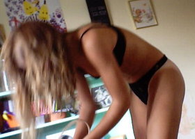 My new girlfriend is posing in her black lingerie for me. Image 9