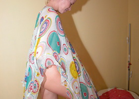 My last horny fair-haired cutie with small titties and bald pussy loves exposing her amazing body for me in my parents' bedroom. Image 5