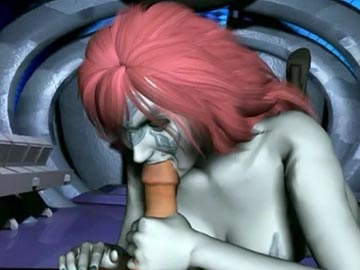 Big-cocked lad gets his cock sucked by blue skinned 3D Hentai lusty.